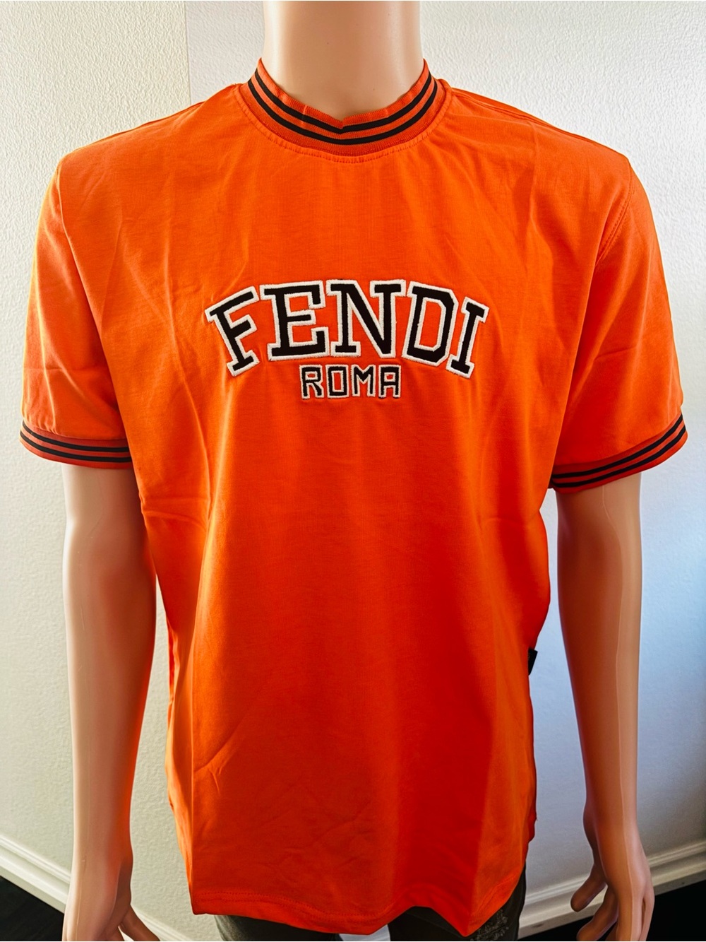 Fendi Orange 'FENDI ROMA' Short-Sleeve Logo Tee